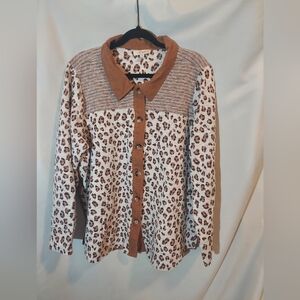 Umgee Animal Print Button-Up with Rust Corduroy And Metallic Accents